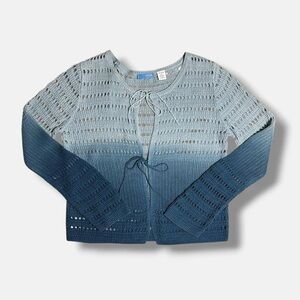 Vintage Y2K dELiA*s crochet knit sheer blue ombre tie dye cardigan sweater Large